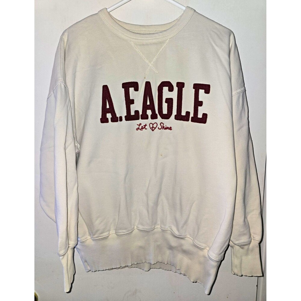 American Eagle Men's XS Crewneck Fleece Sweatshirt Graphic Logo Eagle Pockets